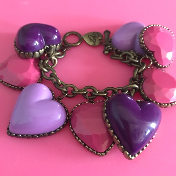 Betsey Johnson Jewelry - Vintage pink purple big chunky heart charm chain bracelet kawaii love me y2k B41